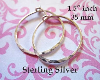 Hammered Sterling Silver Hoop Earring Wires: 1.5 inch