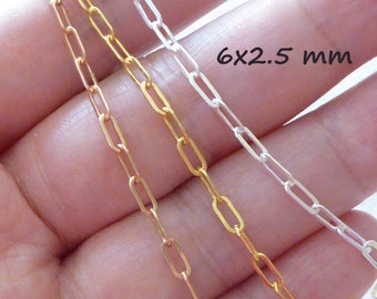 Drawn Cable Chain, 6x2.5 mm Paper Clip Drawn Cable Wholesale Sterling Silver Necklace Chain Unfinished Footage Jewelry Chain m75 q mmss solo