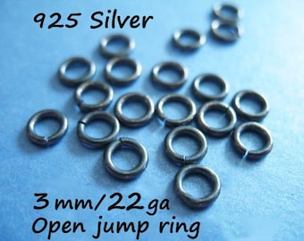 25-100 pcs Vrac 3 mm Oxidized Sterling Silver Jump Rings Jump Jumprings, 22 jauge ga, OPEN, petit petit, ox solo fc.s jr3