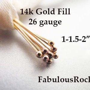 14k Gold Filled Head Pins Ball HeadPins, 26 gauge, 1, 1.5 or 2" inch, Wholesale Findings gfhp26.25 gfhp26.50 gfhp26.37 solo wp wd h 26h