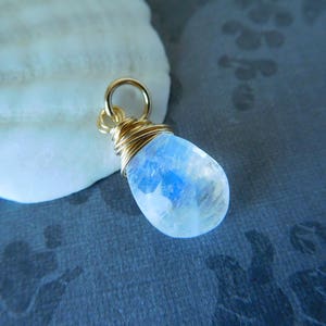 Moonstone Charm Pendant, smooth cut, Pear, 14k Gold Filled or Sterling Silve Wire Wrapped Gemstone Bridal Bridesmaids Gifts gd85a solo image 4