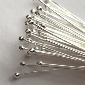 Sterling Silver Ball Headpins Head Pins Bulk / 28 gauge,  25 mm 1 inch / Wholesale Bali Artisan hp  SHP28.25