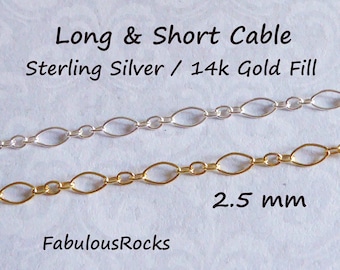 Gold or Silver Chain, Long & Short Necklace Chain Bulk Footage, 14k Gold Fill or Sterling Silver, 5x2.5 mm Oval Link Jewelry Chain M5