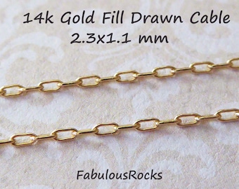 14k Gold Filled Paper Clip Chain Necklace, 2.3x1.1 mm