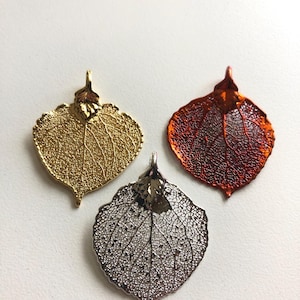 ASPEN Leaf  Pendant Charms, 1-1.5 inch, SMALL, 24k Gold or Sterling Silver Plated Genuine Real Leaf, wholesale woodland solo tpl