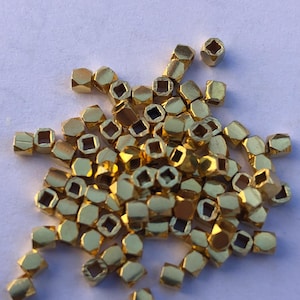 50 pcs, 2 mm, 24k Gold Vermeil SPACER BEADS Nuggets, Faceted Cube Square, Solid, Bali artisan organic wholesale vsb2