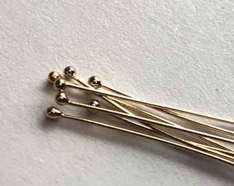 14k Gold Filled Ball Head Pins, 26 Gauge, 2"