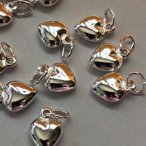 5-25 pcs, HEART Charm Pendant, PUFFY PUFFED Heart, Sterling Silver, 9x6.5 mm, love mom mothers bridal weddings