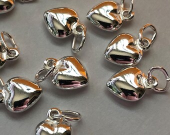 Sterling Silver Puffy Heart Charm Pendant, 9x6.5mm