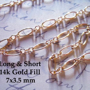 14k Gold Filled Chain, 14k Gold Fill Necklace Chain, 7x3.5 mm Long & Short Cable, Wholesale Unfinished Bulk Footage Chain, m68, mgf68