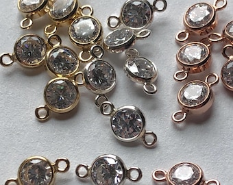 Conectores de piedras preciosas de circonita cúbica bañados en oro de 14 k: eslabones de bisel de plata de ley (8,5 x 4,5 mm)