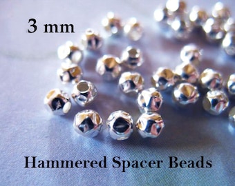 25-250 pcs / Sterling Silver Round Beads 925 Silver Spacer Beads, Wholesale Hammered Beads, 3 mm, Hammered Spacer Beads Bulk vsb3 hrb fr