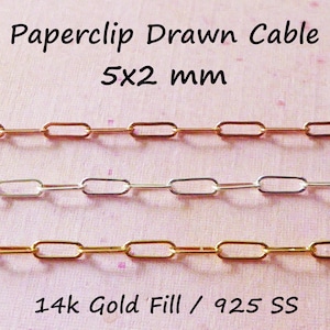 1-100 ft, 14k Gold Filled Chain, Drawn Cable Necklace Chain Wholesale, Rectangle Links, 5x2 mm Paperclip Paper Clip Chain sgf s98 q solo