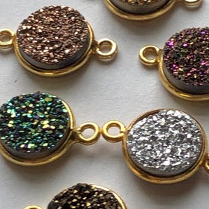 1-25 pc, DRUZY Drusy Bezel Gemstone Connector LINK Pendant Charm / 11 mm, pick color / Sterling Silver or 24k Gold Plated ap31.8 GCL.D9  ll