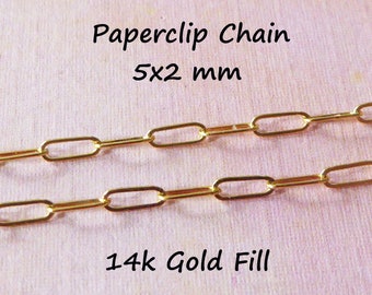 Small  Paper Clip Chain, 5x2 mm, 14k Gold Fill Chain or Sterling Silver Dainty Petite Paperclip Paper Clip Chain made in USA sgf S98 q solo