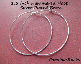 5-50 pairs / Hammered HOOPS Earrings Earwires Ear Wire Bulk  1.5" inch, Medium Hoops  Silver, Gold, Rose Gold Brass / ihm h ber ih.15