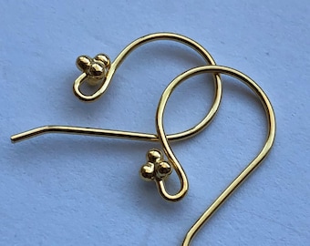 24k Gold Vermeil French Hook Earwires, Bali Artisan Jewelry Supply (21x10 mm)