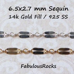 6x2.7 mm Double Bar Sequin Chain Lace Chain Necklace Chain, Dapped Long & Short Choker 14k Gold Fill Chain, Sterling Silver Chain LAN*  m46