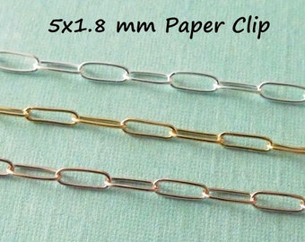 Drawn Cable Necklace Chain, 5x1.8 mm Wholesale Paper Clip Chain, 14k Gold Fill Paperclip Chain, Unfinished Jewelry Chain ss s94 s92 solo q