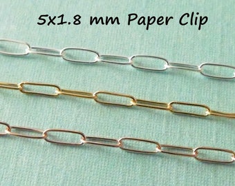 14k Gold Fill Paperclip Chain: 5x1.8mm Drawn Cable Necklace