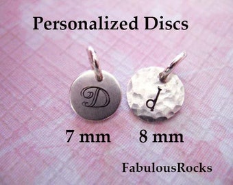 Initial Monogram Charm Pendant, Add on Blank Disc Charm, Sterling Silver, Custom Personalized Alphabet Letter Charm  gemdone solo gdr
