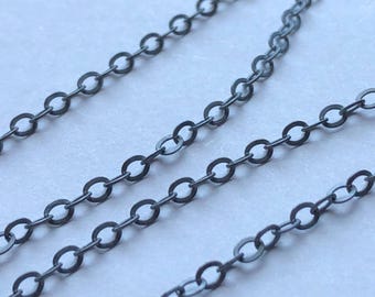 Oxidized Sterling Silver Flat Cable Chain, 2.5mm, Necklace Chain
