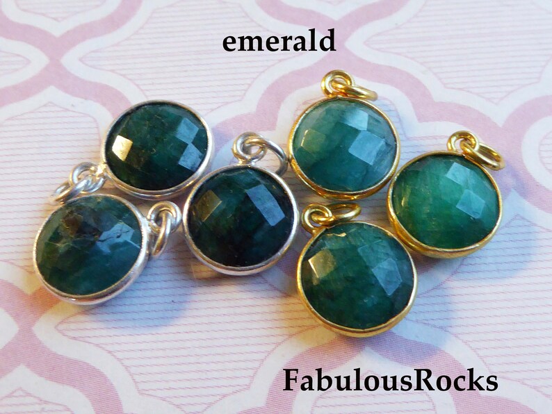 Emerald Gemstone Pendant: 24k Gold Plated Bezel, May Birthstone (14x11 mm) image 2