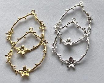Floral Teardrop Chandelier Earring Charms: Gold or Silver Brass
