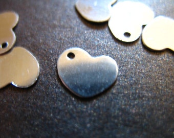 10 pcs, Bulk HEART Metal Blanks Discs Charms, 8.5 mm, Sterling Silver, Sideways Heart, wholesale personalize stamping blankheart