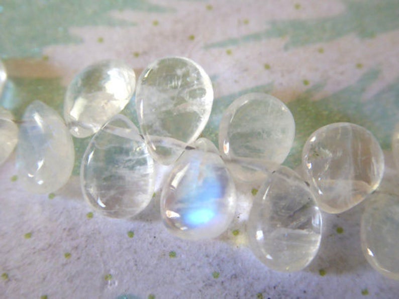 Rainbow MOONSTONE Pear Briolettes / 2-20 pcs, AAA, 7-9 mm / Smooth Moonstone / brides bridal blue flashes june birthstone 79 solo b image 3