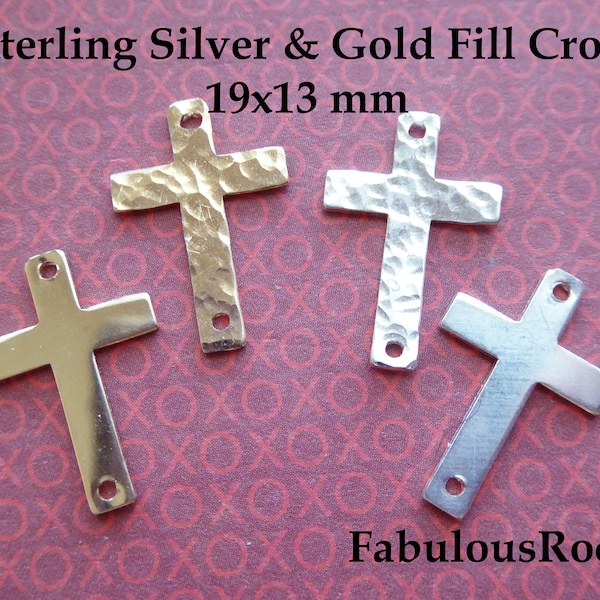 1-10 pcs, Sideways CROSS Pendants Charm / Sterling Silver & 14k Gold Fill Cross, 19x13 mm / cross jewelry religious christian c13 2h solo