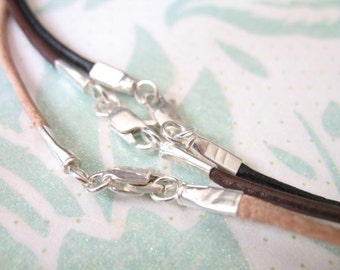 Leather Necklaces with Sterling Silver Clasp / Findings, u pick 16-18-20-24-30" inches & color and quantity done solo d20