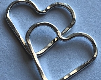 Hammered Heart Charm Link Connector, Sterling Silver or Gold Fill, 15.5x14mm