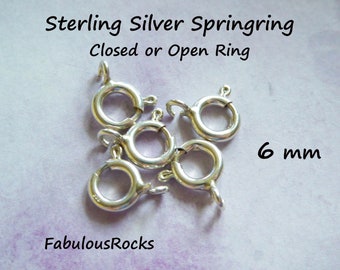 6 mm Spring Ring Clasp, Wholesale Jewelry Supply, OPEN or Closed Ring Sterling Silver Jewelry Making fc.s hp