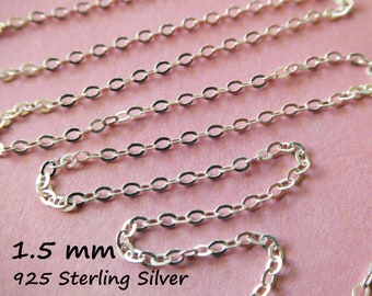 Wholesale Chain, Sterling Silver Chain, Flat Cable, 10-500 feet, BULK Discount, 2x1.5 mm, Dainty Tiny Unfinished Jewelry Chain SS S88 hp fcc
