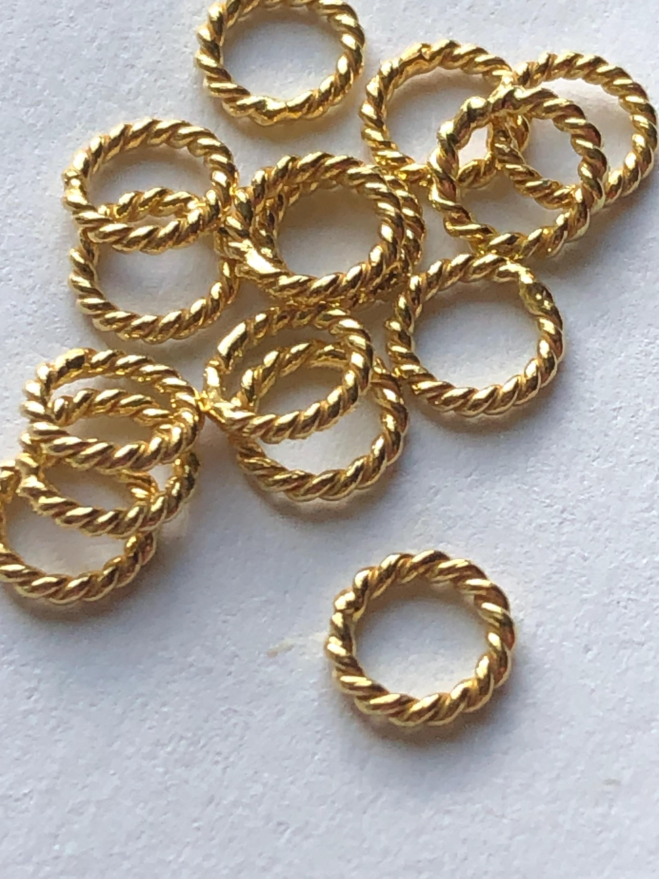24k Gold Vermeil Jump Rings, TWISTED CLOSED, 50-100 pcs Bulk, 6 mm, 18 gauge ga,  thick heavy, organic bali artisan  VJR6mm jr6