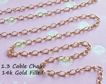 5-100 feet , 1.3 mm 14k Gold Filled Round Cable Chain Gold Fill Necklace Chain, Wholesale Jewelry Chain Supplies Dainty Chain ssgf fcc sgf50