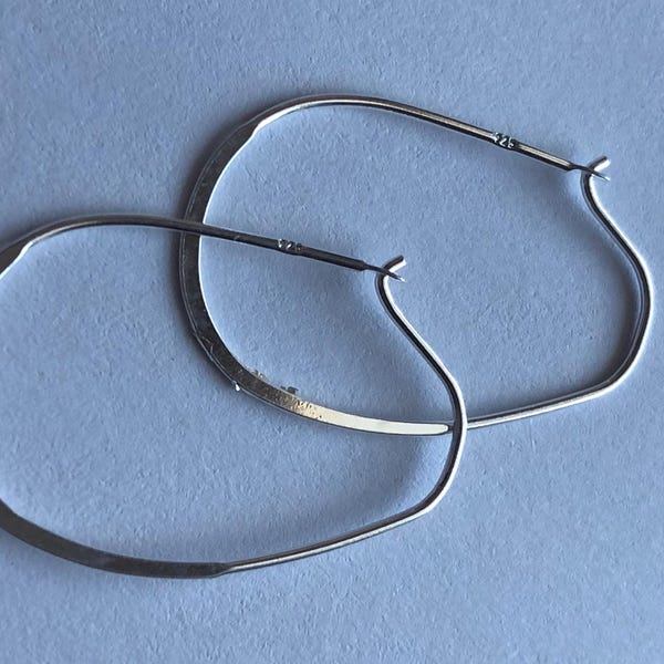 Sterling Silver Elongated Hoop Earrings, 30x16 mm