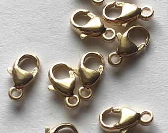 Cierres de langosta chapados en oro de 14 k, accesorios de joyería pequeños (9 x 5 mm)