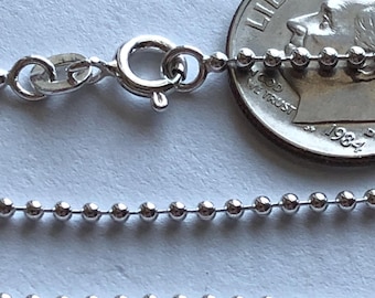 スターリングシルバーボールチェーン、1.2 mm、16～24インチ、シルバー