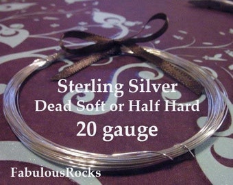 5 sfeet, Sterling Silver Wire - 20 gauge ga g, dead soft or half hard, round...wholesale wire, great for custom work - WSS20 hp w20 solo