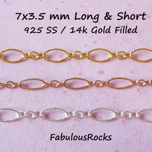 14kt Gold Filled Chain or Sterling Silver, Unfinished Long and Short Chain, 7x3.5 mm Wholesale Necklace Bracelet Jewelry Chain, q mgf68