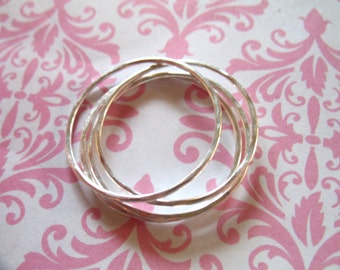 925 Sterling Silver Links Connectors Eternity Infinity Rings, HAMMERED Circles, 5 pcs Bulk, 25 mm, 1 inch, 18 gauge, wholesale, hp n250