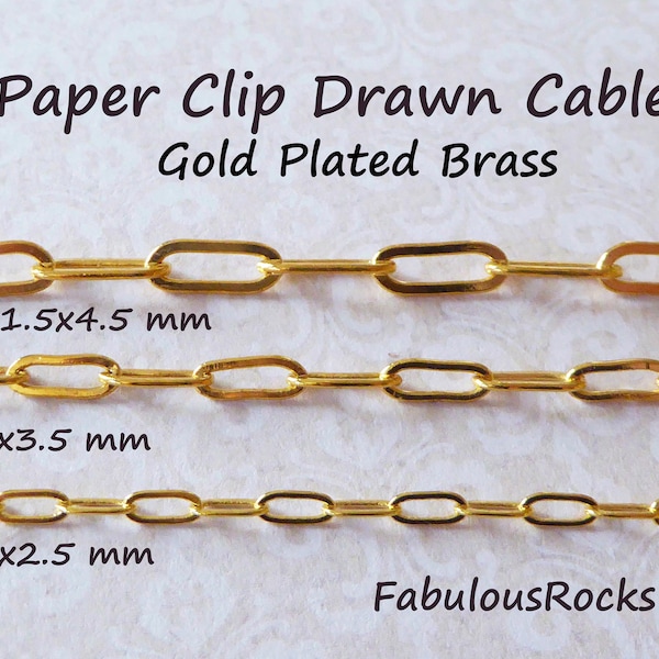 Paper Clip Chain Paperclip Chain Drawn Cable Paper Clip Drawn Cable, 2.5-3.5-4.5 mm Gold Brass Paper Clip Necklace Jewelry Chain ub1 z solo