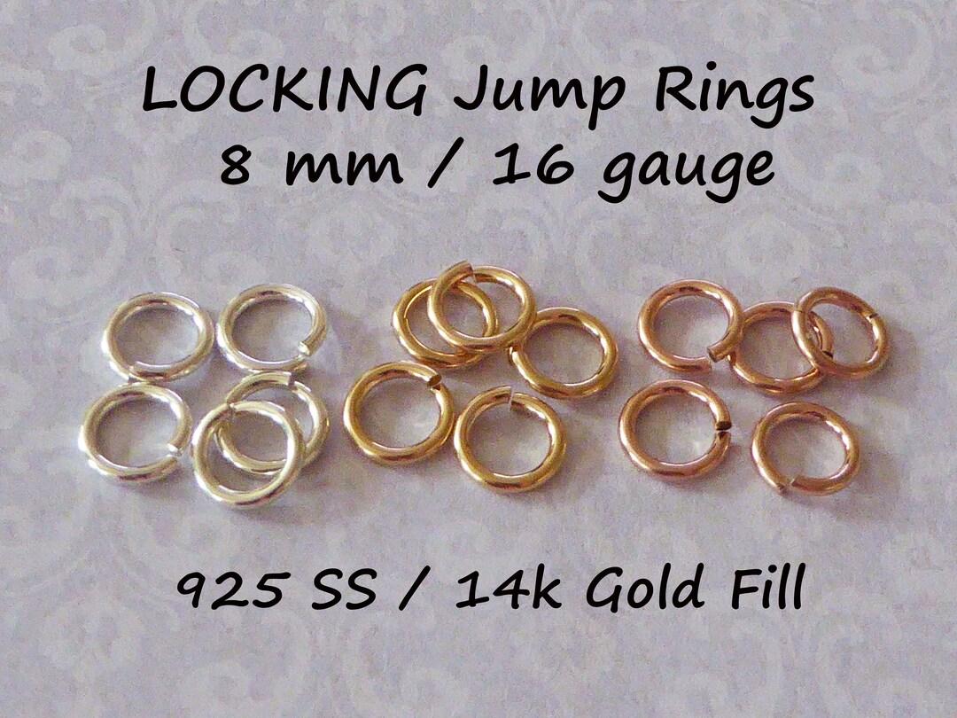 14k Gold Filled or Sterling Silver Locking Jump Rings, 8mm 16