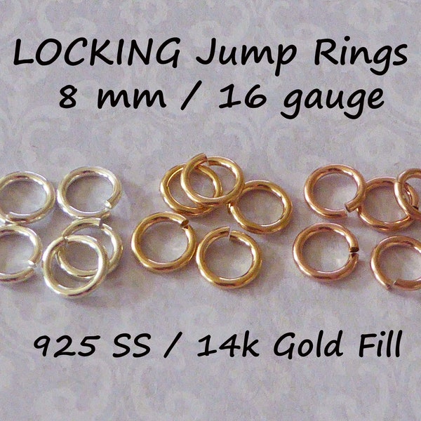 8mm 16 gauge, LOCKING Jump Rings OPEN Jump Locks, 14k Gold filled or Sterling Silver, great for chain maille jewelry  USA jr8 ool fc.l