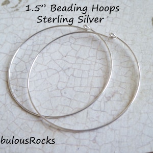 1-50 pairs / Sterling Silver Hoops Ear Wires Earrings Earwires Beading Hoops  1.5" in, 35 mm  medium everyday hoops ih ihm.p bh solo V1