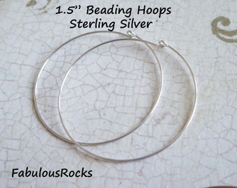 1-50 pairs / Sterling Silver Hoops Ear Wires Earrings Earwires Beading Hoops  1.5" in, 35 mm  medium everyday hoops ih ihm.p bh solo V1