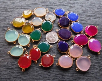 Sale.. Gemstone Connector Link Pendant, Bezel Set CHALCEDONY, Sterling Silver or 24k Gold Plated, gc ll GCL8.mm solo