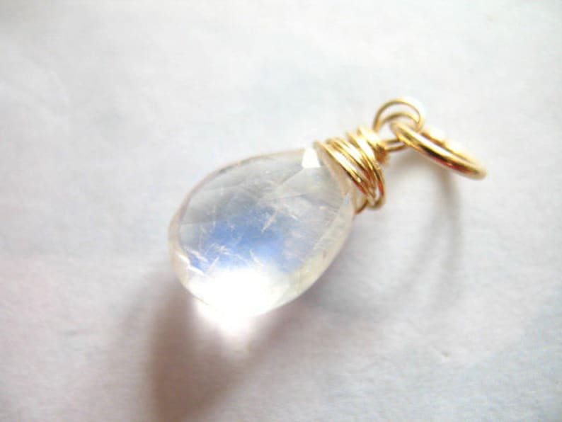 Moonstone Charm Pendant, smooth cut, Pear, 14k Gold Filled or Sterling Silve Wire Wrapped Gemstone Bridal Bridesmaids Gifts gd85a solo image 2